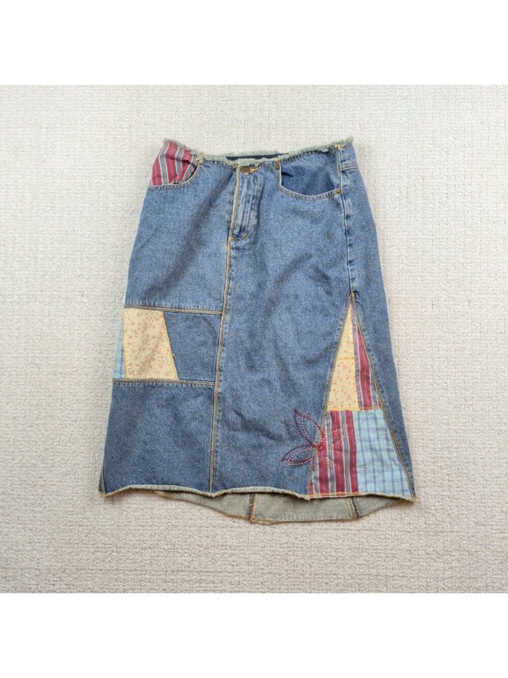 Vintage Tristan & Iseut Denim Skirt Quilt Patchwork Wom Sz 4 Grunge Alt Boho